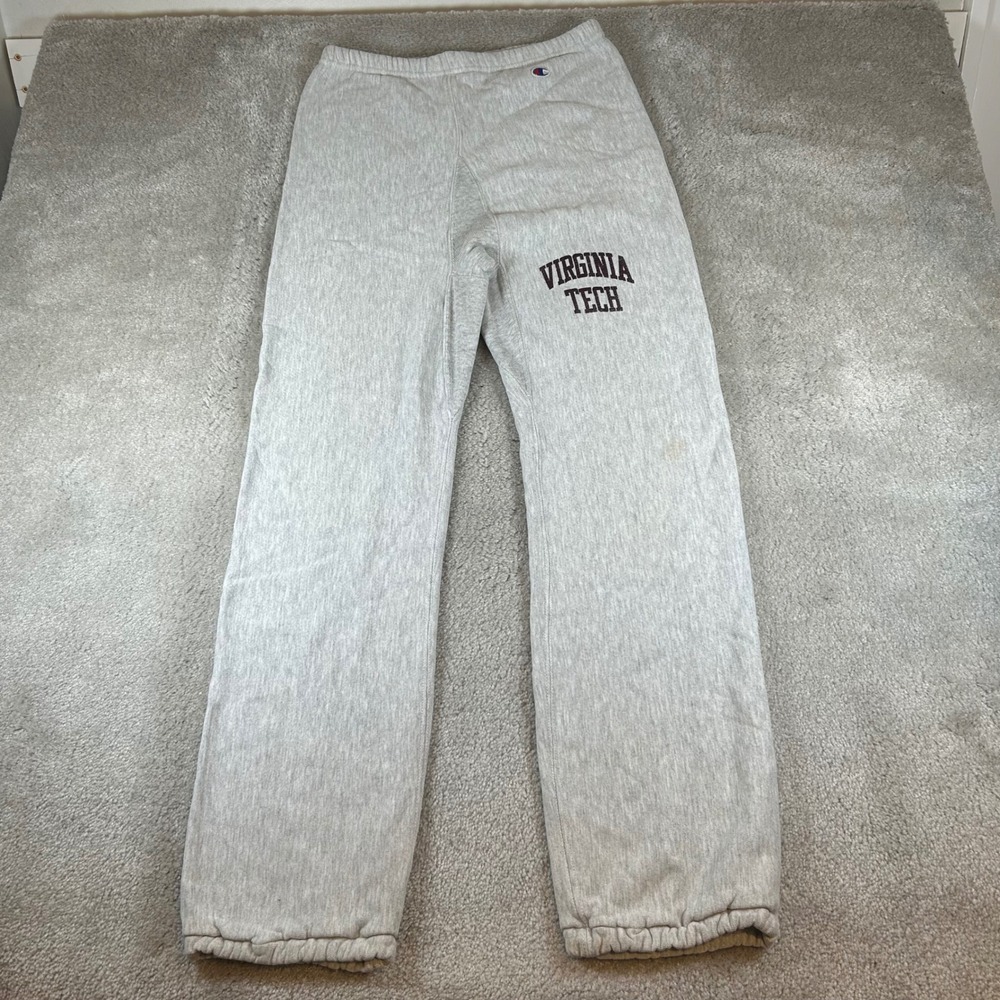Vintage Champion Sweatpants Mens L Gray Virginia Tech Reverse Weave Joggers USA
